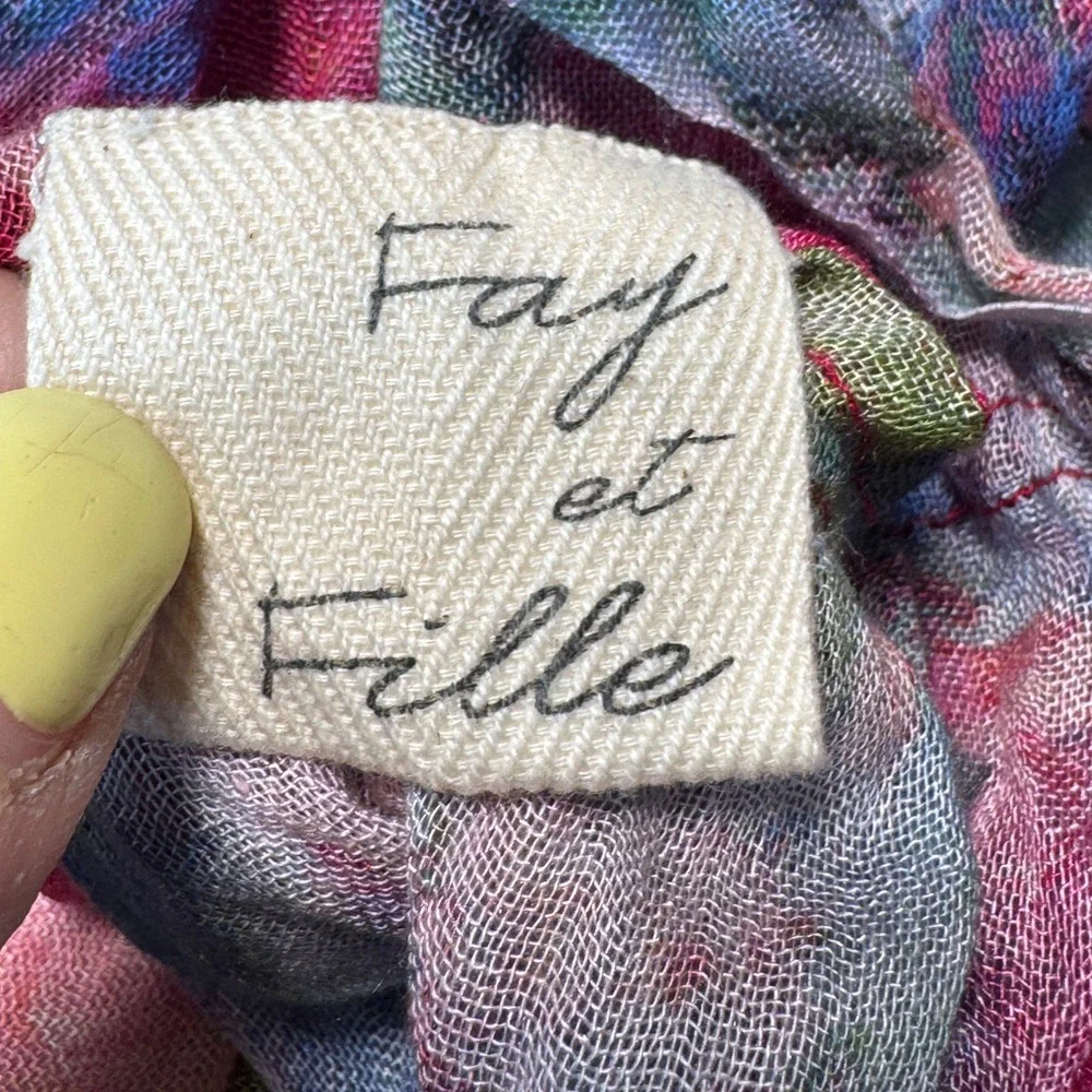 Fay Et‎ Fille Modal Silk Infiniti Scarf Floral Rectangle Pink Green Blue 24x72